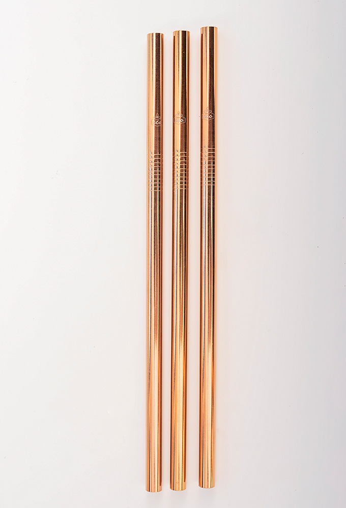 Straight Rose Gold Stainless Steel Straw Kit One