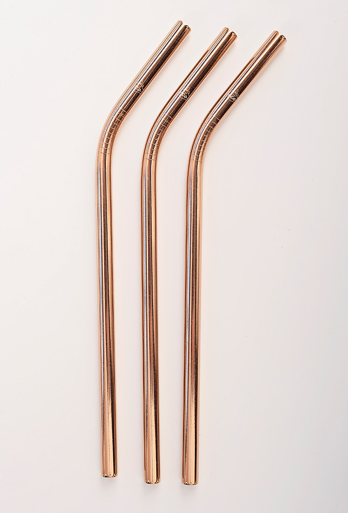 Bent Rose Gold Stainless Steel Straw Kit One