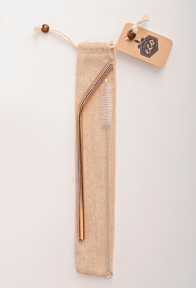 Bent Rose Gold Stainless Steel Straw Kit
