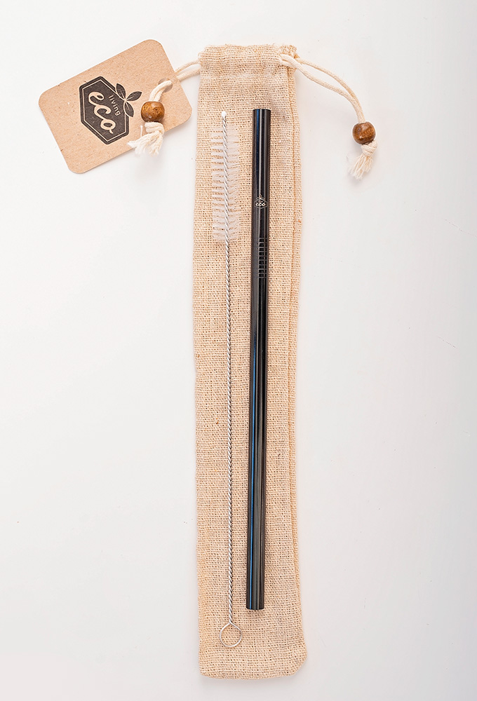 Straight Black Stainless Steel Straw Kit